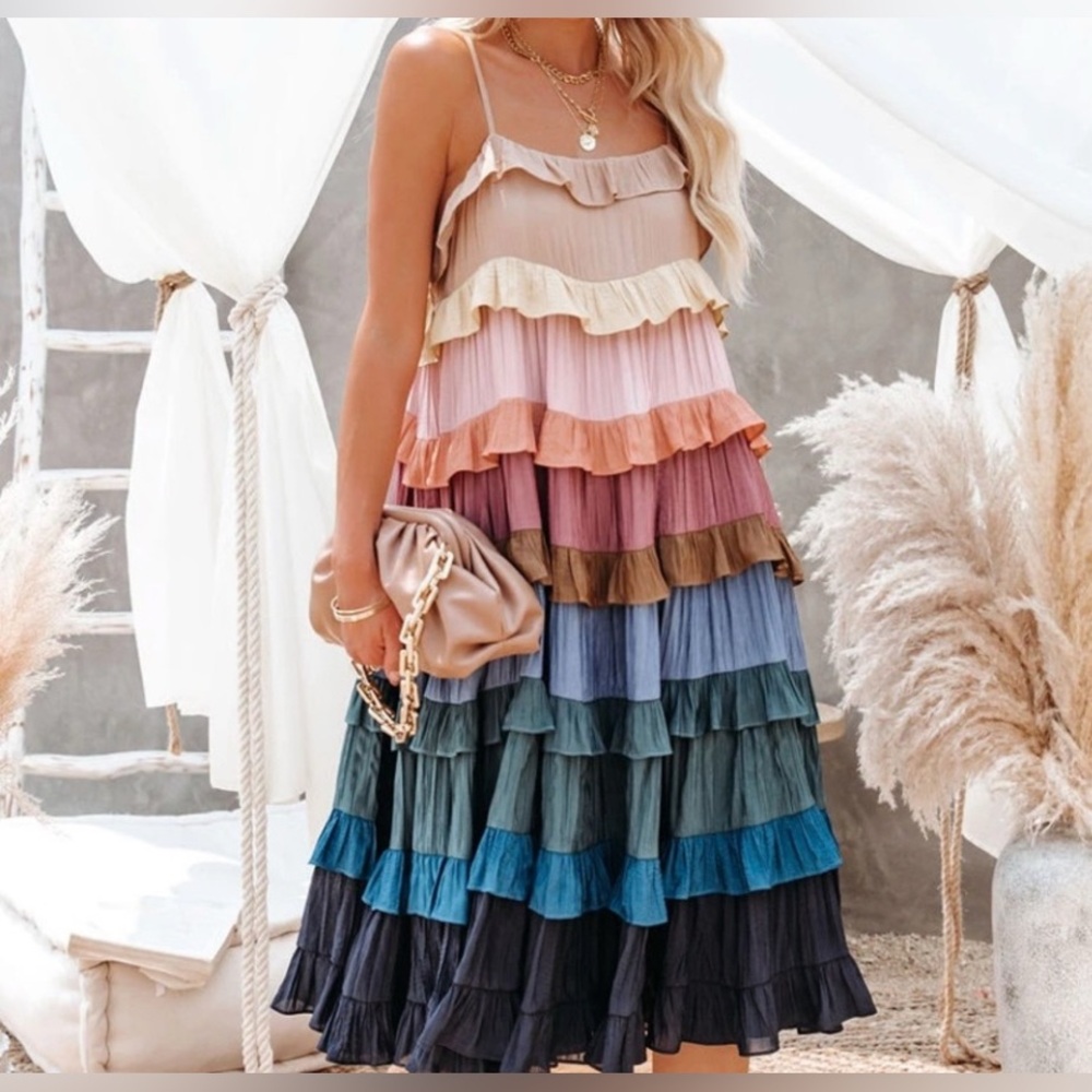Vici Storia Ruffle Tiered Midi Dress, XS